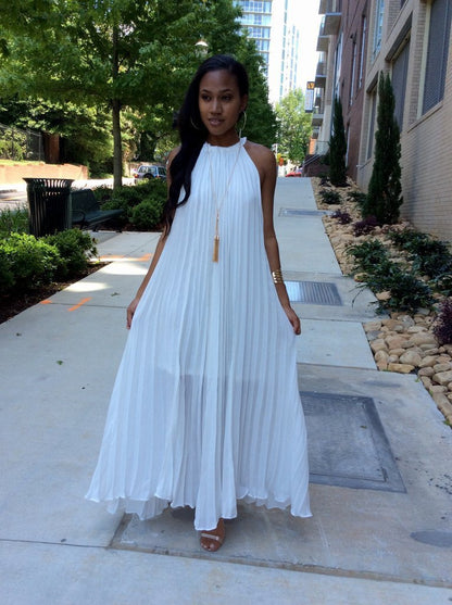 Levoire | longue robe plissée en crêpe sans manches BLANC