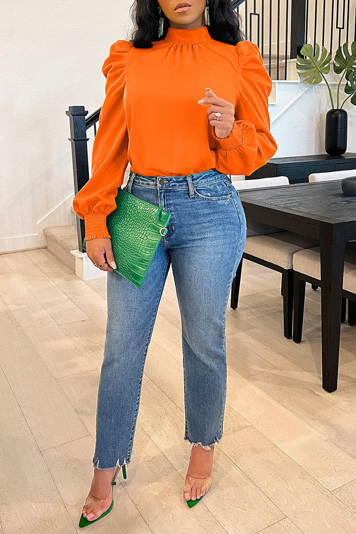 Levoire | élégant à manches bouffantes à manches longues ORANGE