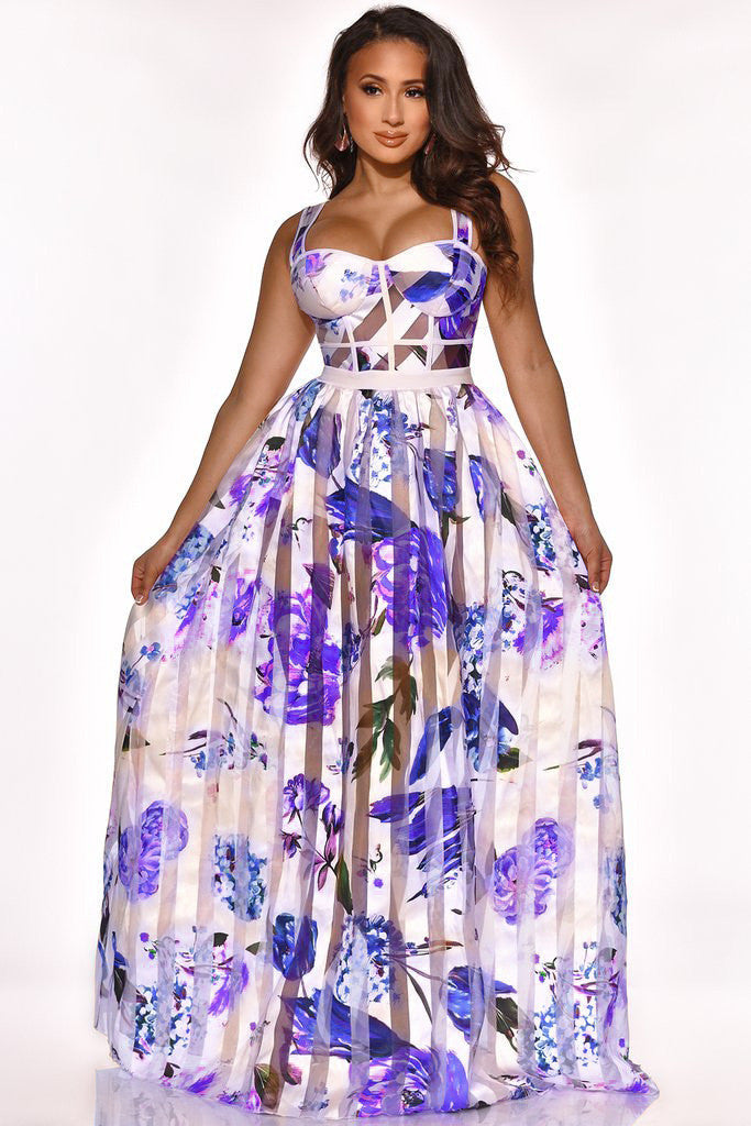 Levoire | longue sans bretelles transparente à motif floral VIOLETTI