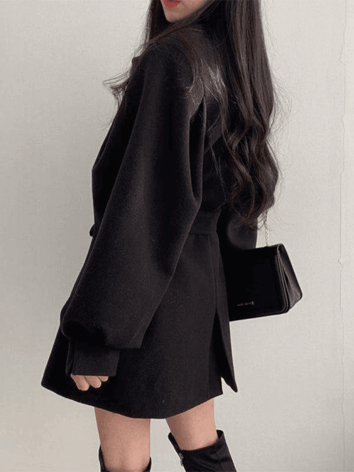 Levoire | Manteau En Laine Ceinturé À Manches Bouffantes
