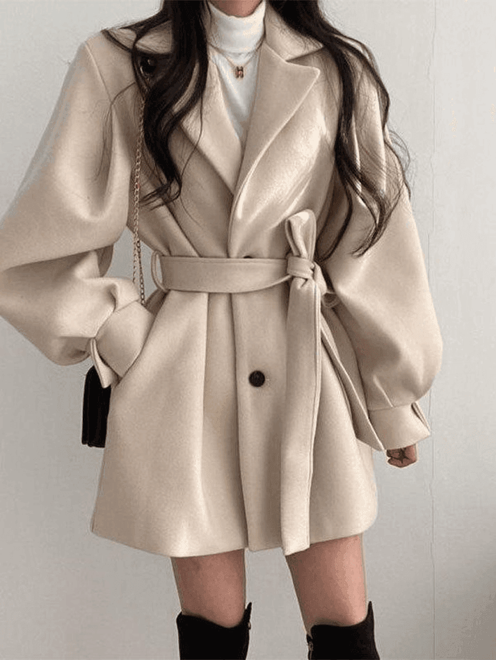 Levoire | Manteau En Laine Ceinturé À Manches Bouffantes