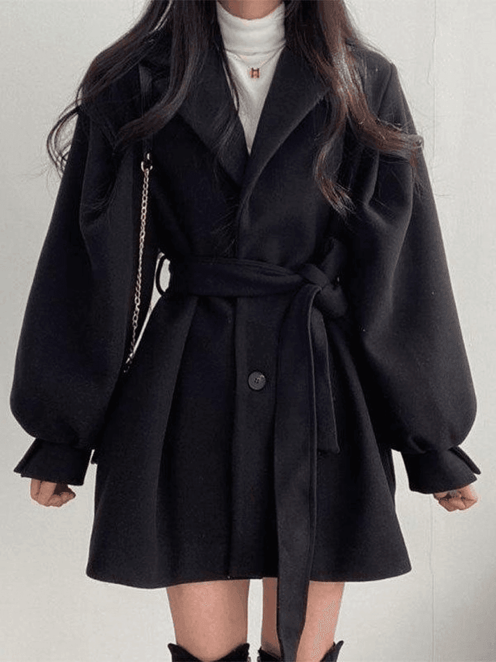 Levoire | Manteau En Laine Ceinturé À Manches Bouffantes