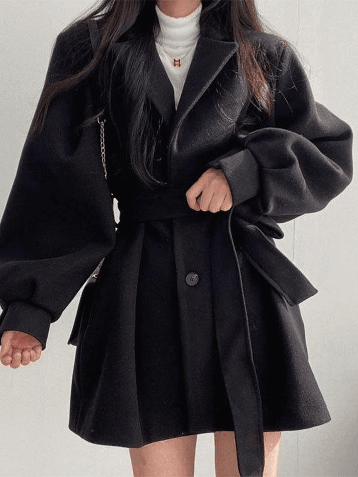 Levoire | Manteau En Laine Ceinturé À Manches Bouffantes