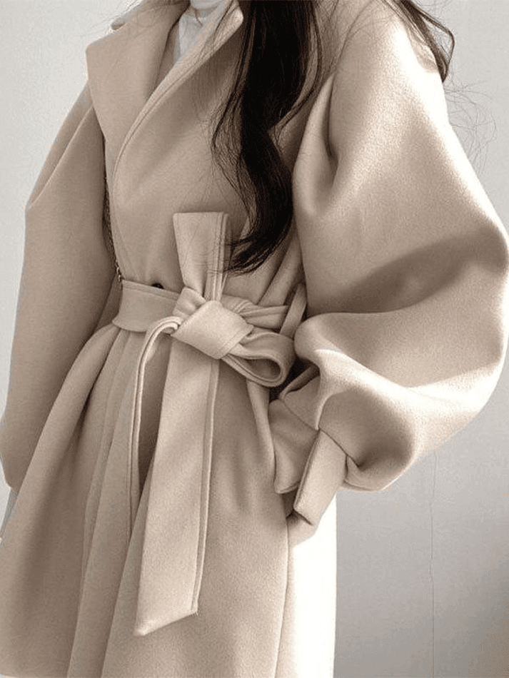 Levoire | Manteau En Laine Ceinturé À Manches Bouffantes