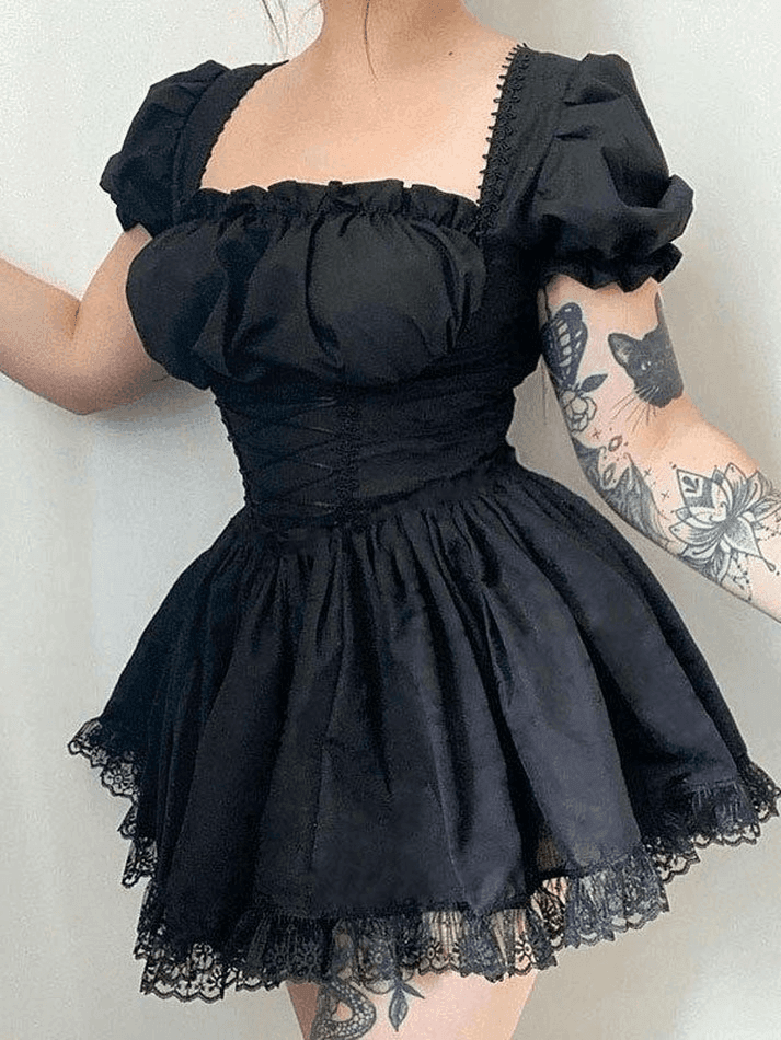 Levoire | Manches Bouffantes Korsatztbindung Robe Mini Noir