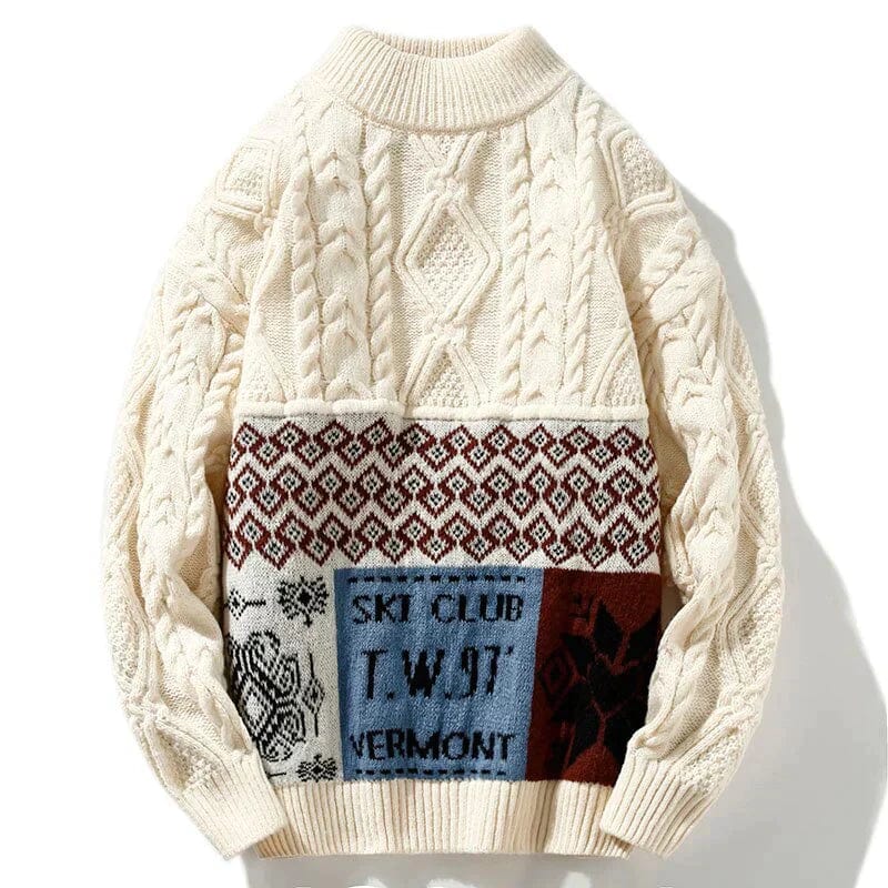 Levoire | Pull Vintage À Design Skiclub Beige