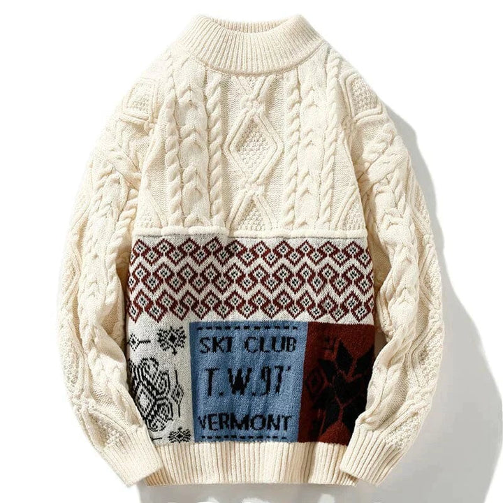 Levoire | Pull Vintage À Design Skiclub Beige