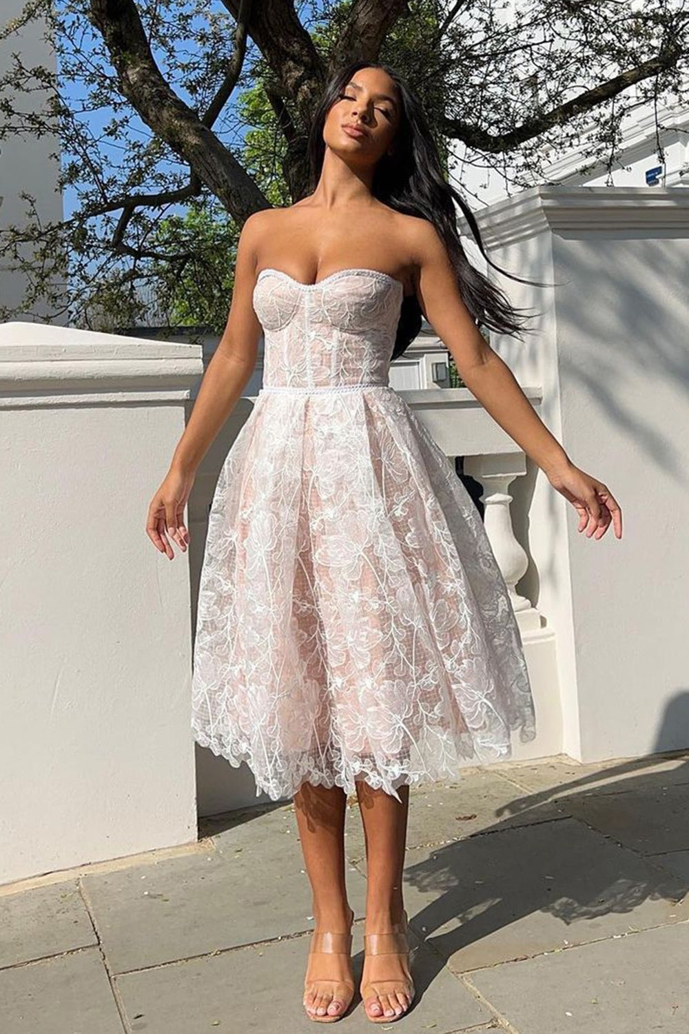 Levoire | Robe De Cocktail Sans Épaules Satin Femme Blanc