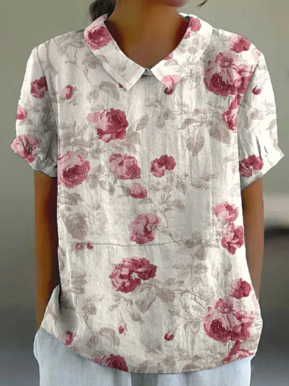 Levoire | Chemise En Coton Lin Avec Motif Floral Pastoral Lilas