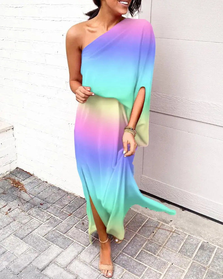 Levoire | Robe À Coupe Inclinée Avec Épaules Sexy Lila Vert