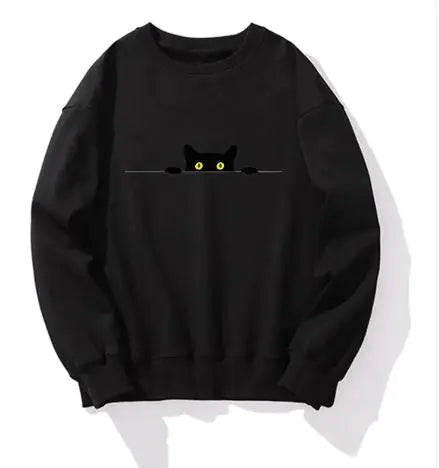 Levoire | Sweat-Shirt À Col Rond Avec Imprimé De Chat Fantaisiste Noir