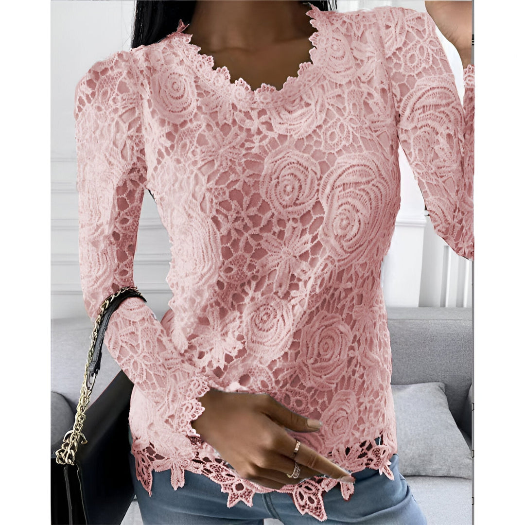 Levoire | Chemise En Dentelle Élégante À Manches Longues Rosa