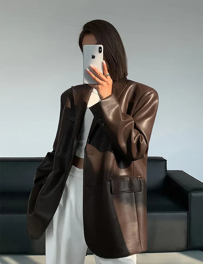 Levoire | Blazer En Simili Cuir Pour Femmes