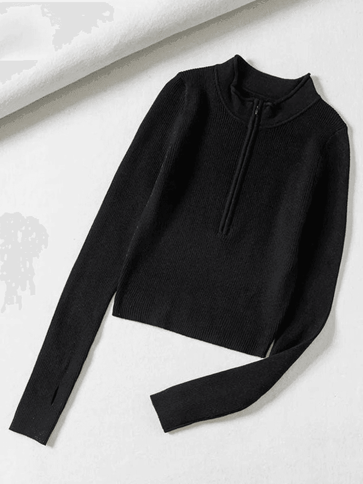 Levoire | Pull Cropped En Rib Avec Fermeture Éclair Quart