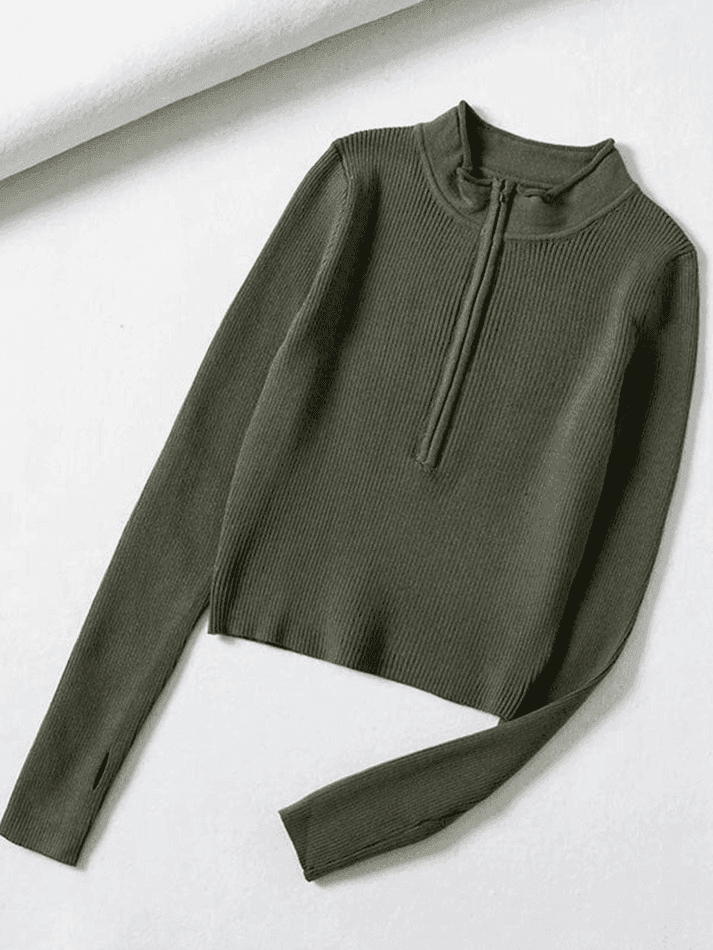 Levoire | Pull Cropped En Rib Avec Fermeture Éclair Quart