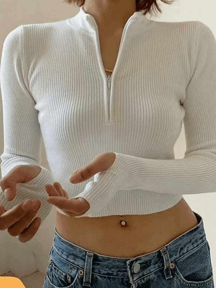 Levoire | Pull Cropped En Rib Avec Fermeture Éclair Quart Blanc Taille unique