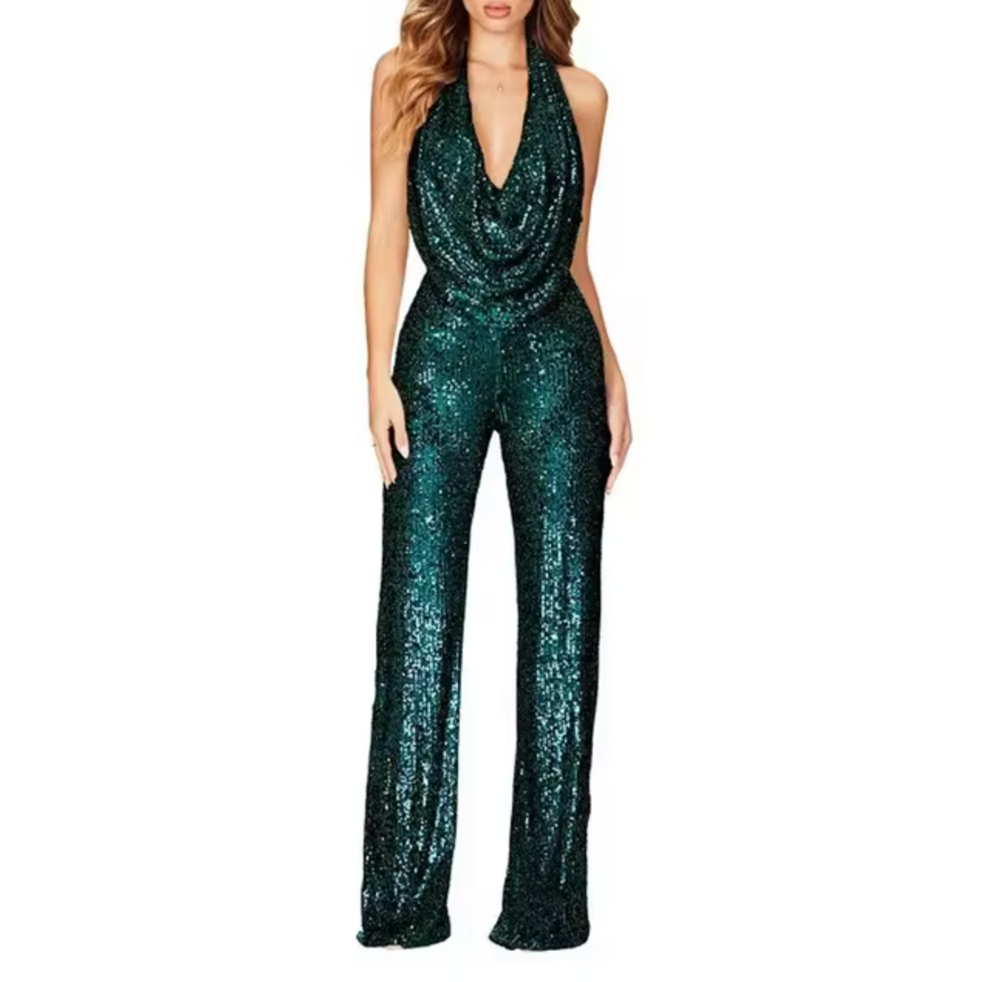 Levoire | Monokini Col Halter Collé Avec Sequins vert foncé