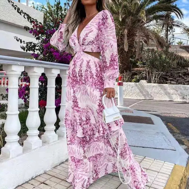Levoire | Robe Maxi De Plage À Décolleté Fleuri Pour Femmes