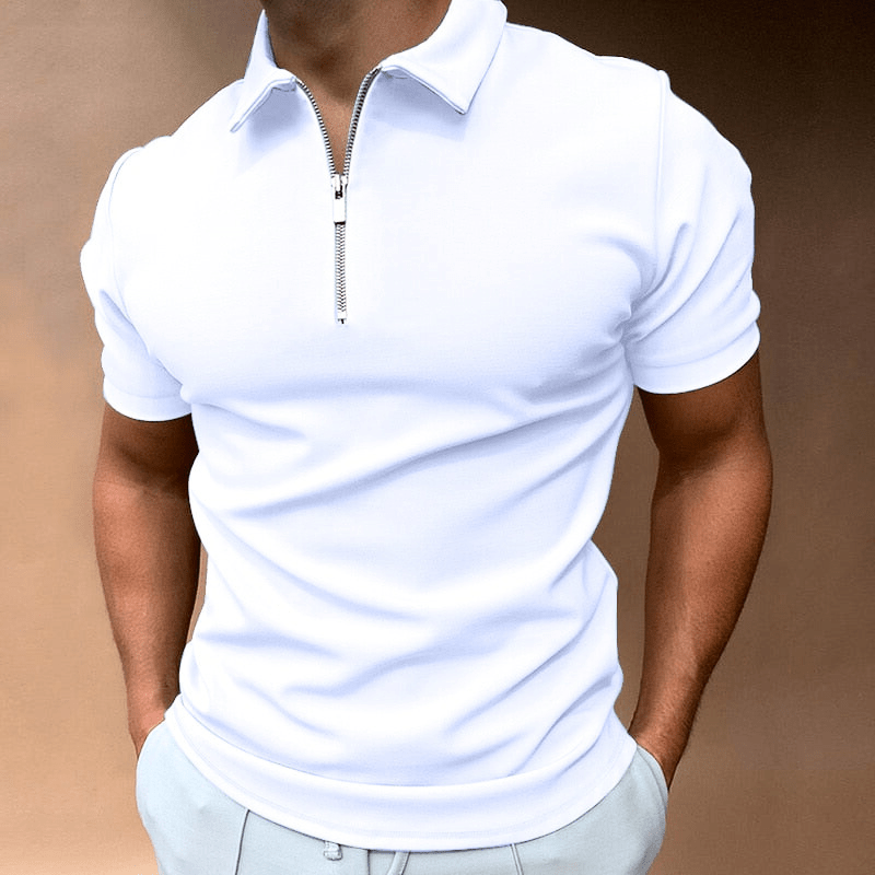 Levoire | Polo T-shirt pour hommes polo avec fermeture éclair et col confortable et tendance Blanc