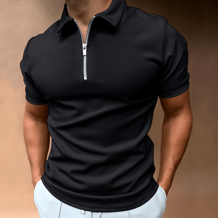 Levoire | Polo T-shirt pour hommes polo avec fermeture éclair et col confortable et tendance Noir