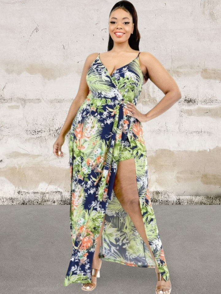 Levoire | Grande Taille Robe Maxi Enveloppe Sans Manches Imprimé Feuille 3XL