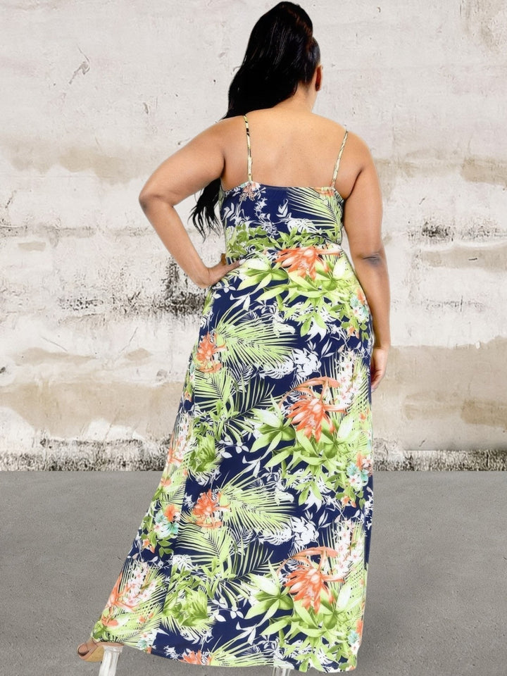 Levoire | Grande Taille Robe Maxi Enveloppe Sans Manches Imprimé Feuille