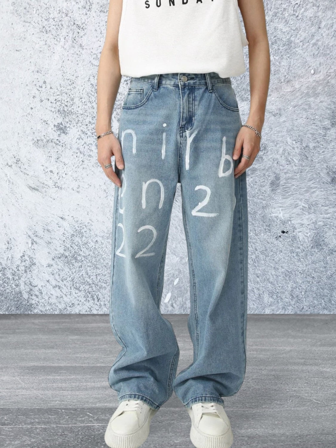 Levoire | Jeans Pour Hommes À Large Jambe Graffiti Moyen