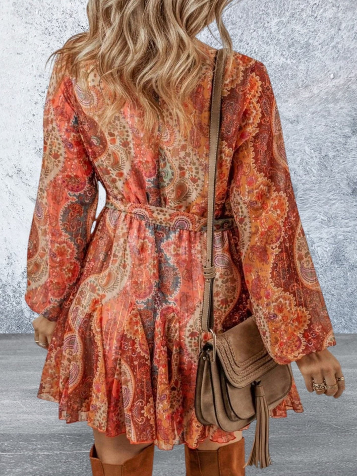 Levoire | Imprimé Paisley Robe Mini À Manches Longues Avec Ceinture