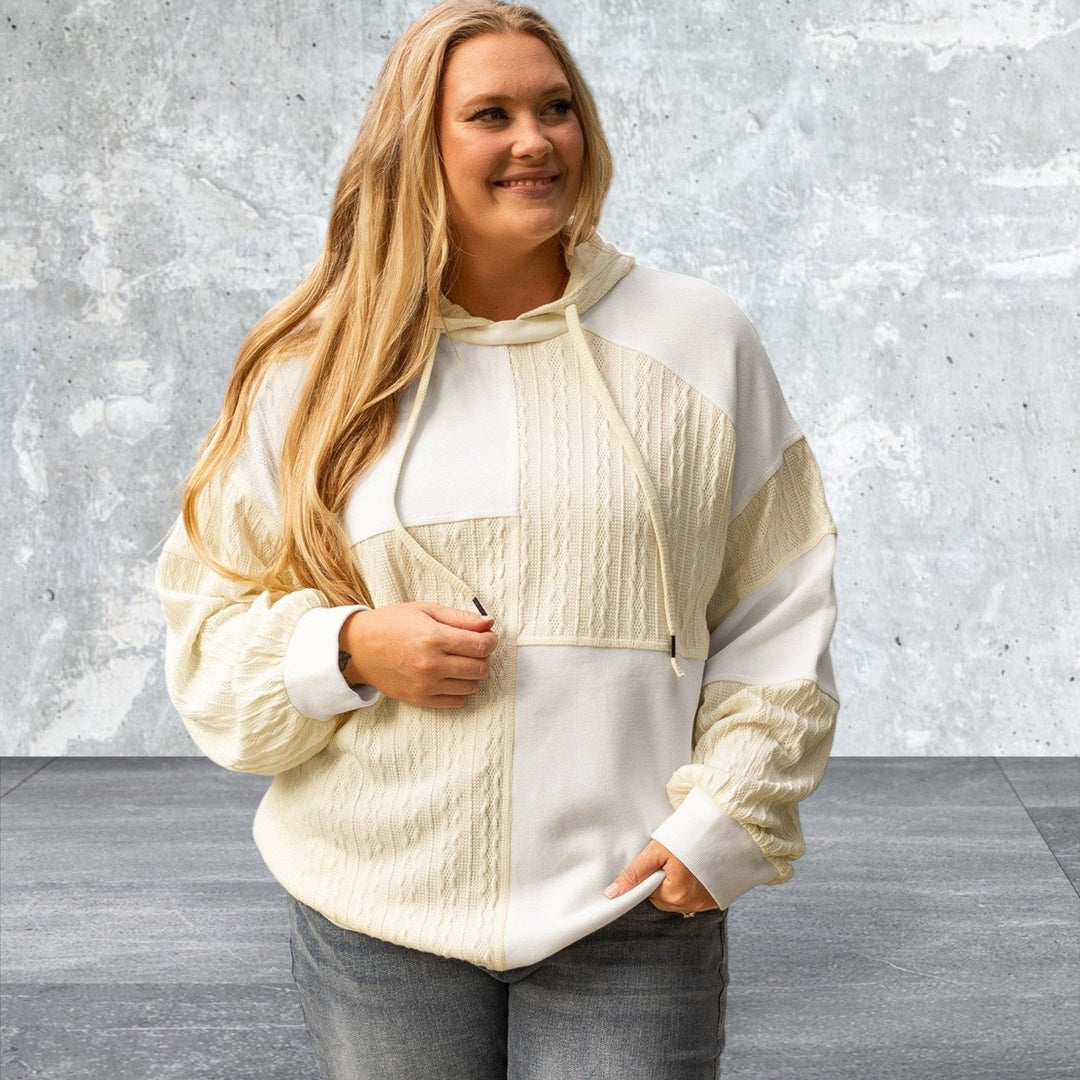 Levoire | Grande Taille Patchwork Pull À Manche Longue Avec Capuche Beige