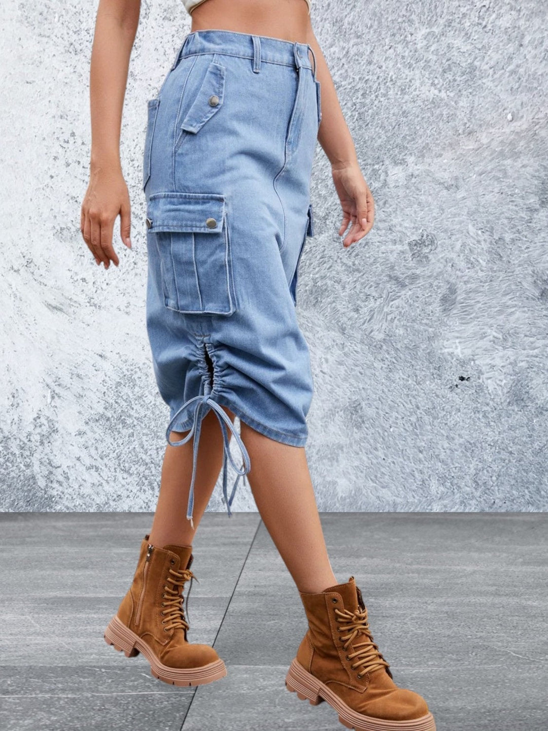 Levoire | Jupe En Denim À Cordon Avec Poches Cargo Moyen
