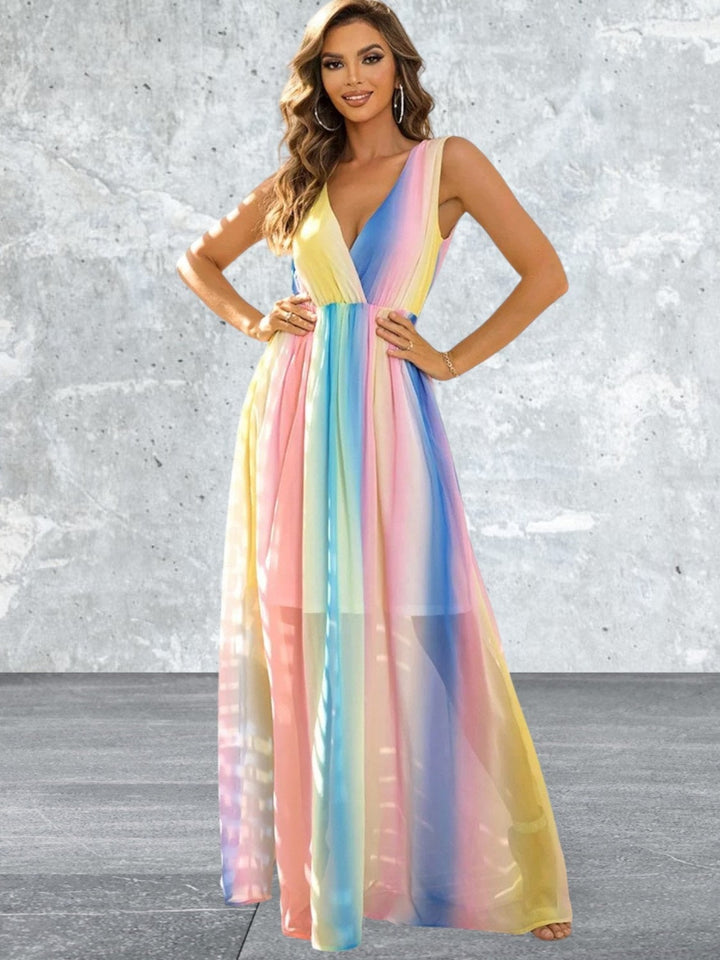 Levoire | Décolleté En Surplis Robe Maxi Sans Manches Multicolore