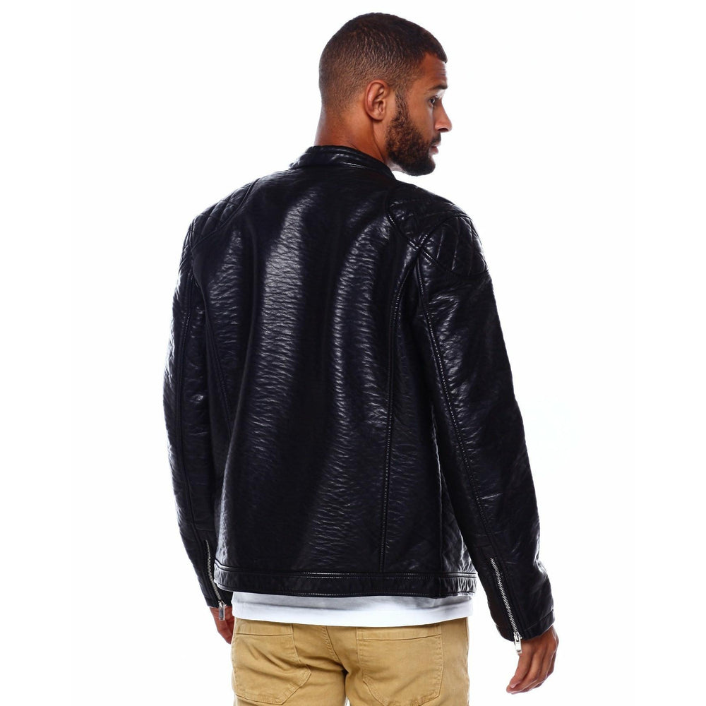 Levoire | Hommes Veste En Cuir Pu Noir À Zip Intégral