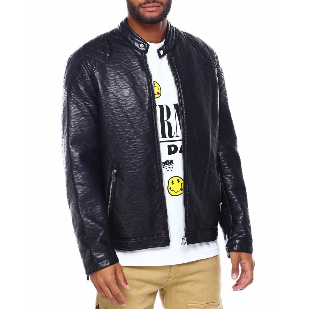 Levoire | Hommes Veste En Cuir Pu Noir À Zip Intégral Marron foncé