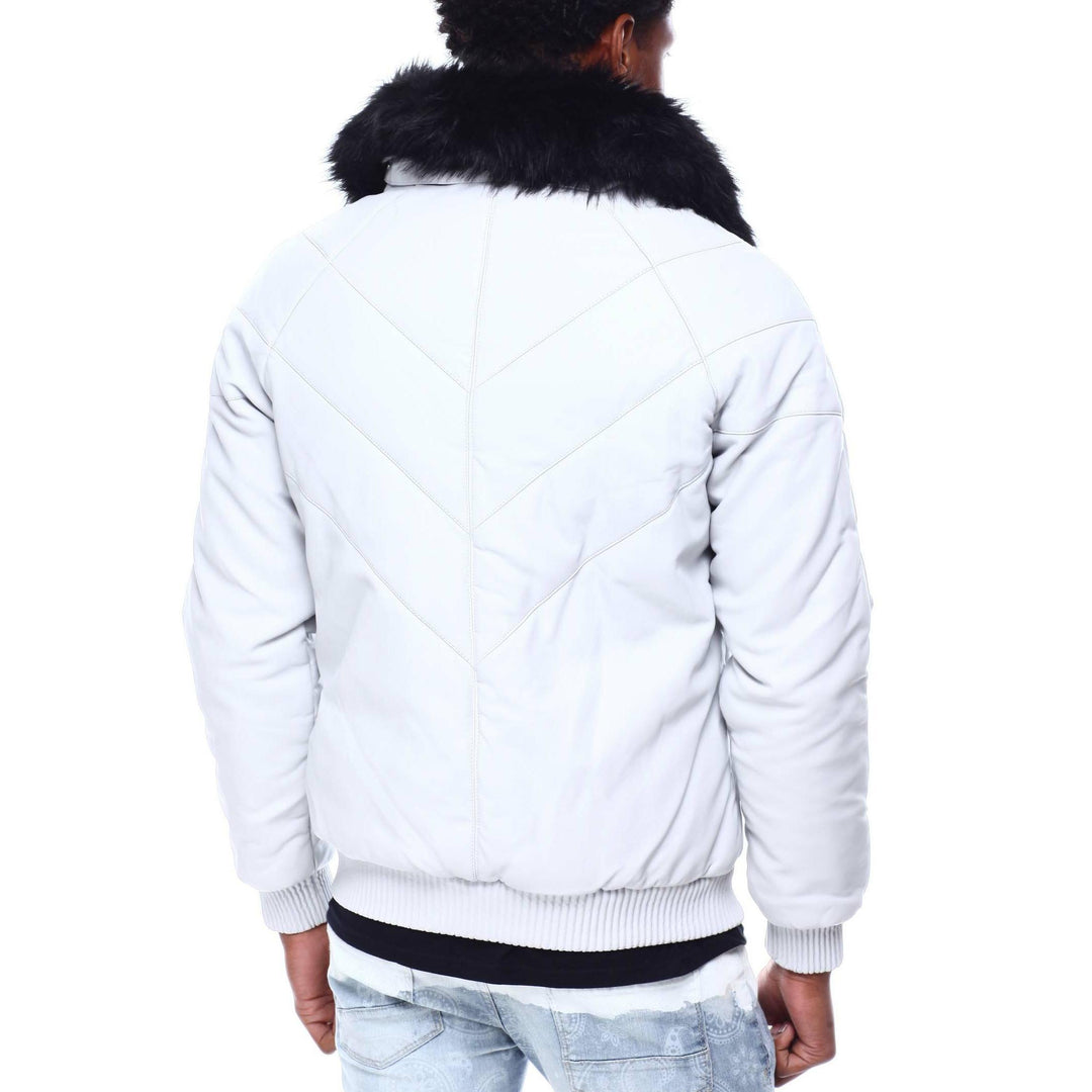 Levoire | Hommes Col En Fourrure Synthétique Amovible Veste En Cuir Pu
