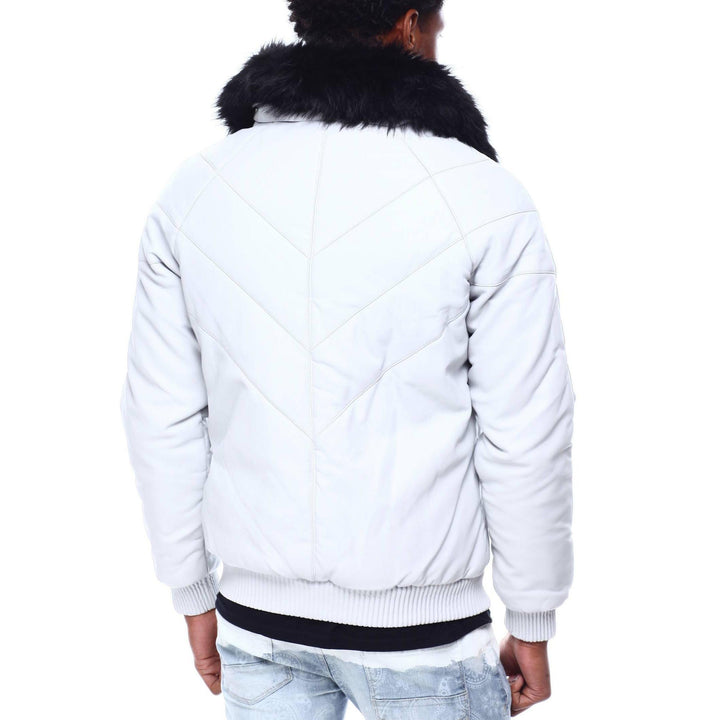 Levoire | Hommes Col En Fourrure Synthétique Amovible Veste En Cuir Pu
