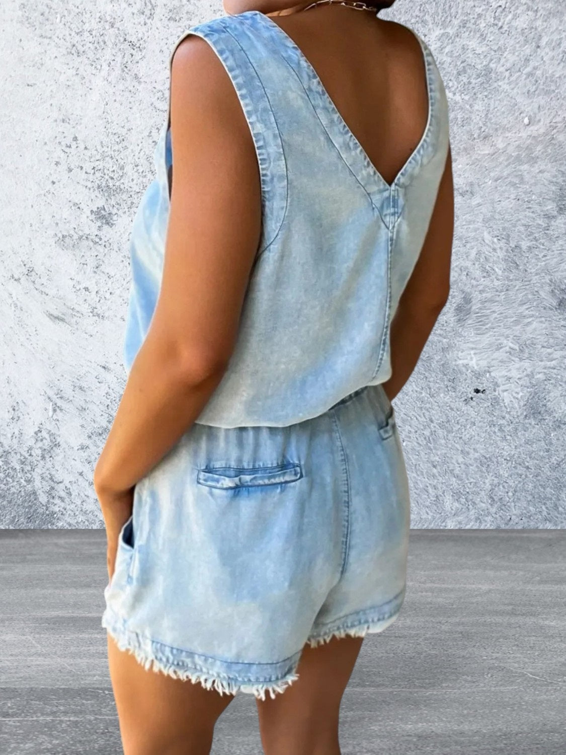 Levoire | Sans Manches À Clous Décolleté En V Combinaison En Denim Avec Cordon De Serrage