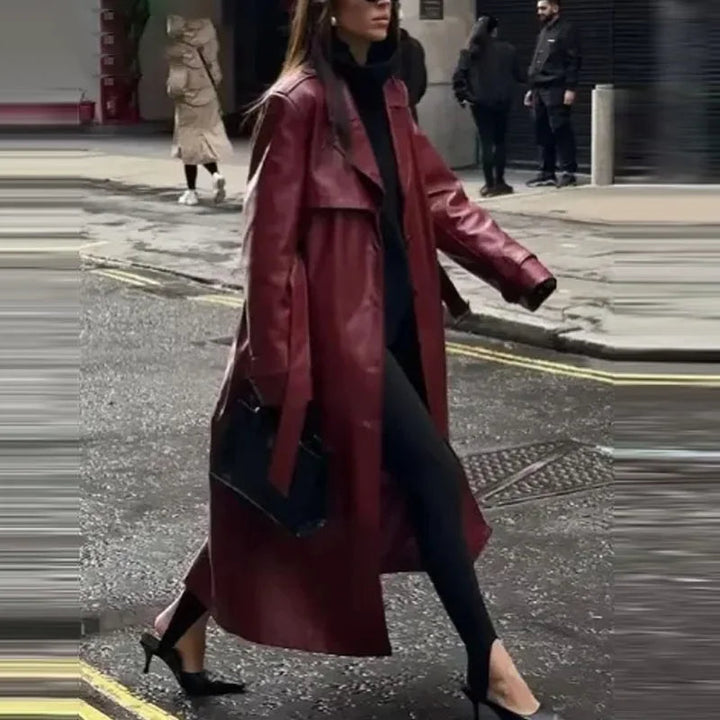 Levoire | Bordeaux-Rouge Manteau En Simili Cuir Pour Femmes