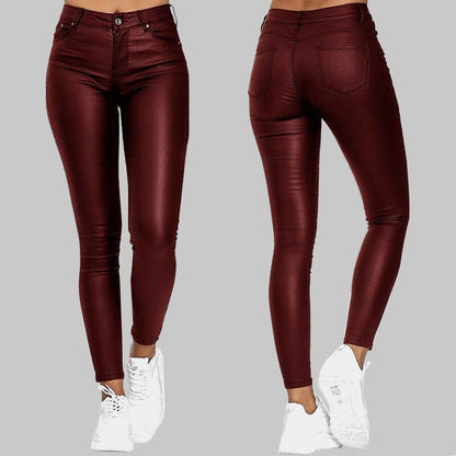 Levoire Skinny Pantalon en Cuir Rot