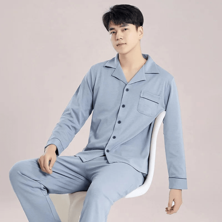 Levoire | Pyjama pour hommes en coton Ensemble Vêtements de détente Respirant Gris-bleu