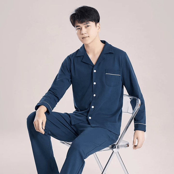 Levoire | Pyjama pour hommes en coton Ensemble Vêtements de détente Respirant Bleu foncé