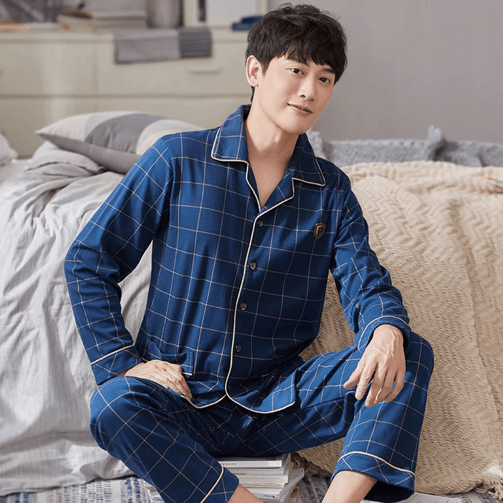 Levoire | Pyjama pour hommes en coton Ensemble Vêtements de détente Respirant Vblaue couverture