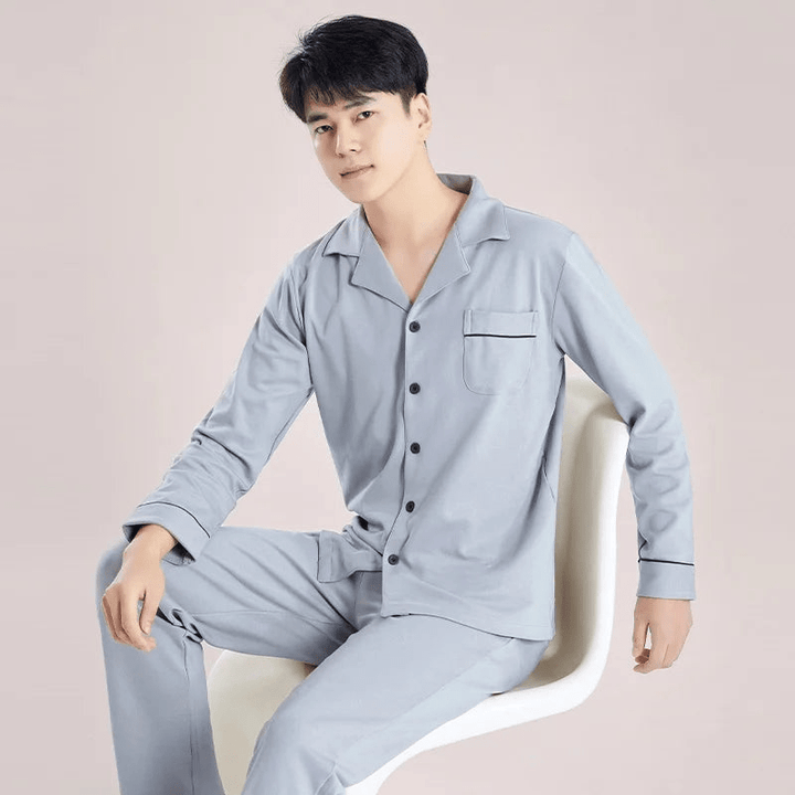 Levoire | Pyjama pour hommes en coton Ensemble Vêtements de détente Respirant Gris clair