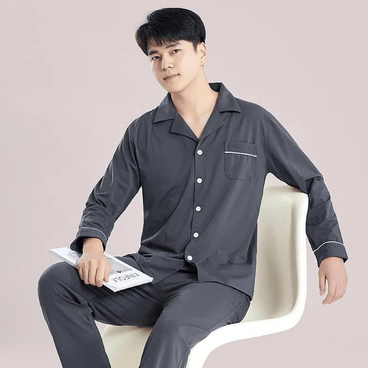 Levoire | Pyjama pour hommes en coton Ensemble Vêtements de détente Respirant Gris foncé