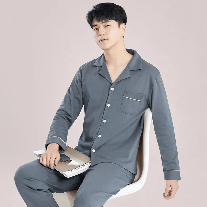 Levoire | Pyjama pour hommes en coton Ensemble Vêtements de détente Respirant Gris