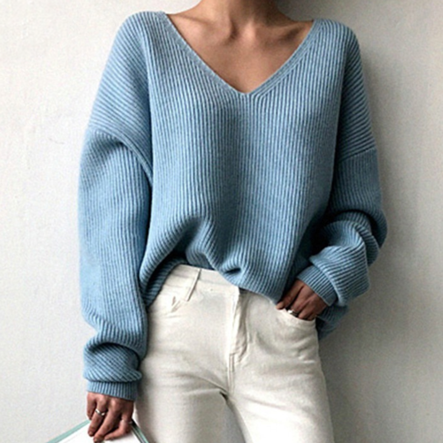 Levoire | Chaud V Neck Pull À Manches Longues Bleu Une taille convient à tous