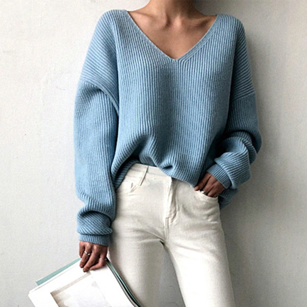 Levoire | Pull En Tricot Ample Avec Décolleté En V Et Manches Longues Ciel bleu