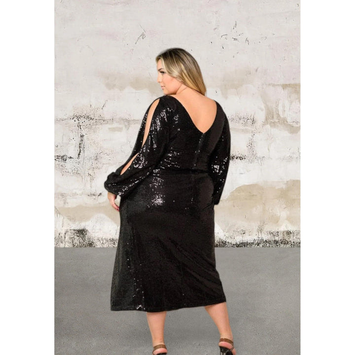 Levoire | Grande Taille Manches Longues Robe À Paillettes Décolleté En V