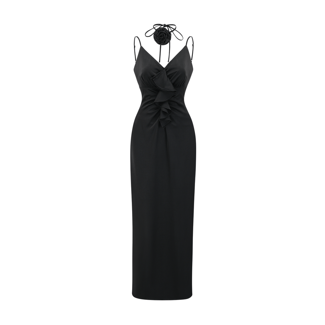Levoire | Robe Midi Noire À Fleurs