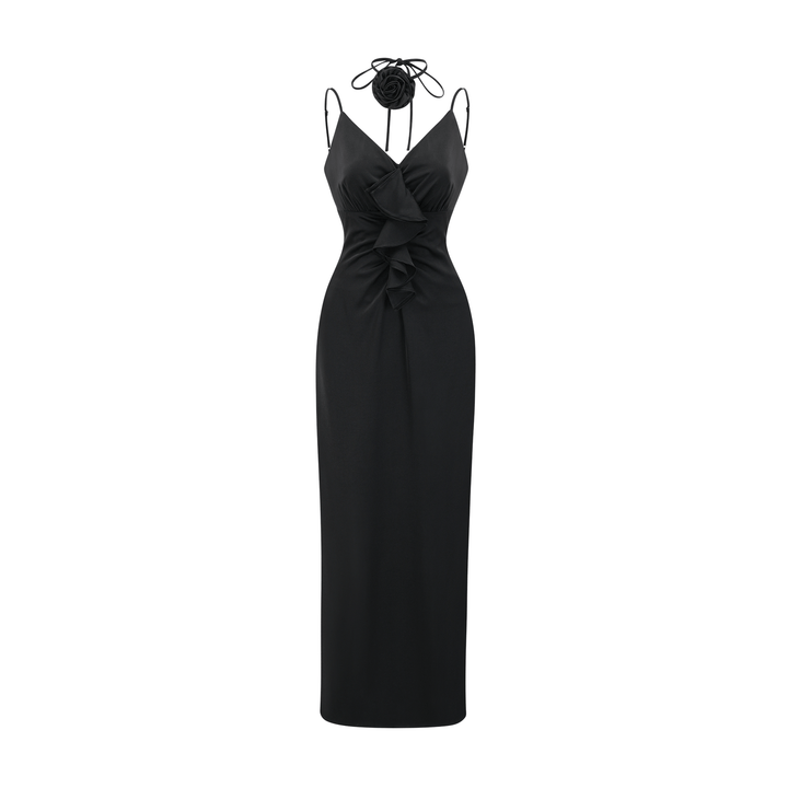 Levoire | Robe Midi Noire À Fleurs