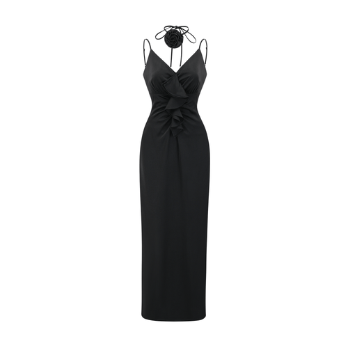 Levoire | Robe Midi Noire À Fleurs